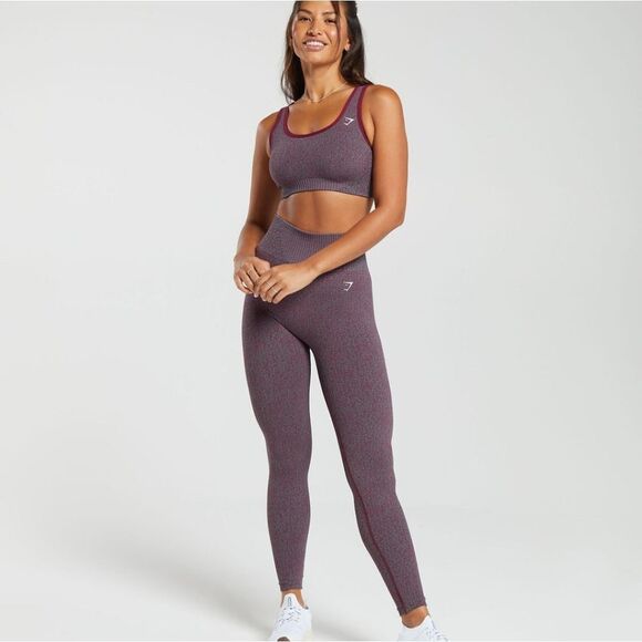 GYMSHARK MARL SEAMLESS SCOOP BRA SIZE S IN PLUM PINK MARL NWT - Picture 4 of 9